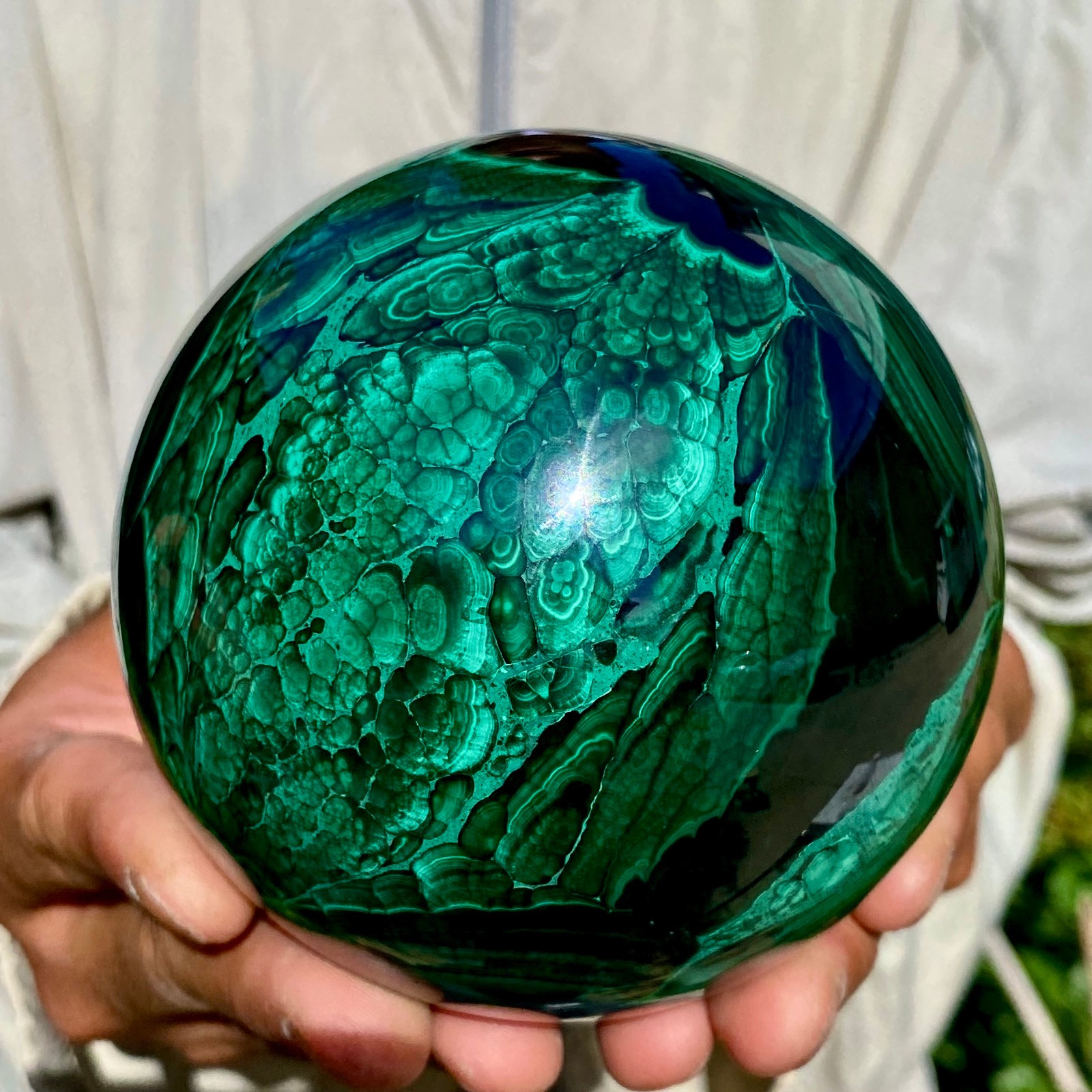 4.1LB Rare Natural Malachite quartz hand Carved sphere Crystal Healing