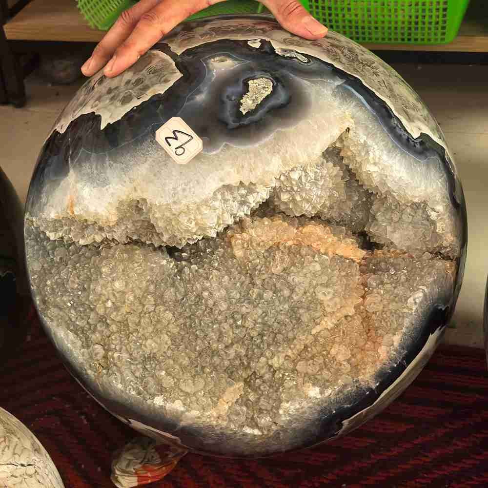 205LB Large Top Natural Volcanic Rock Agate Quartz Sphere Carved Crystal Ball