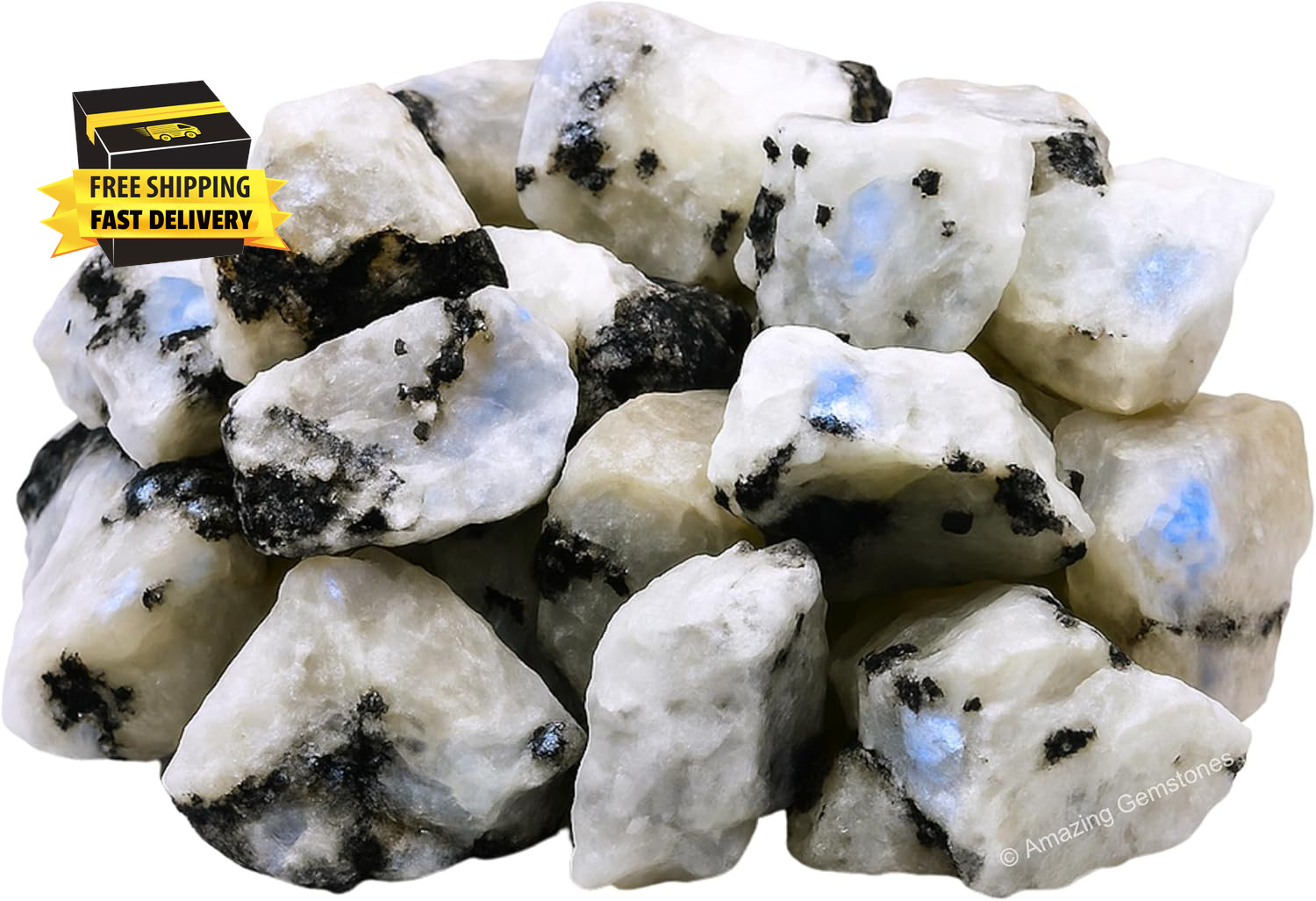 Rainbow Moonstone Raw Crystals and Healing Stones, Natural Rocks for Tumbling –
