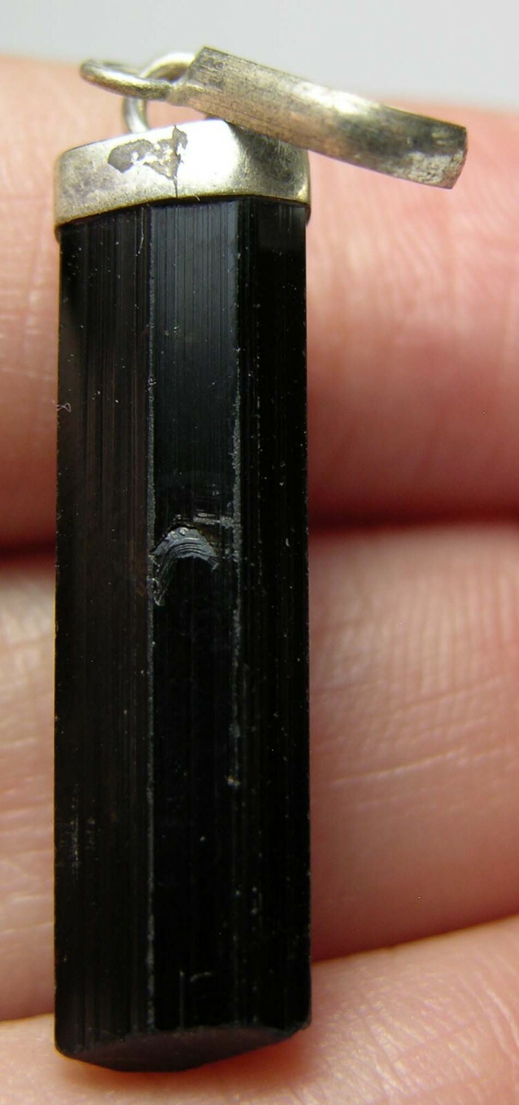 #27 12.25ct Afghan Natural Schorl Black Tourmaline Crystal Stick Pendant 26mm