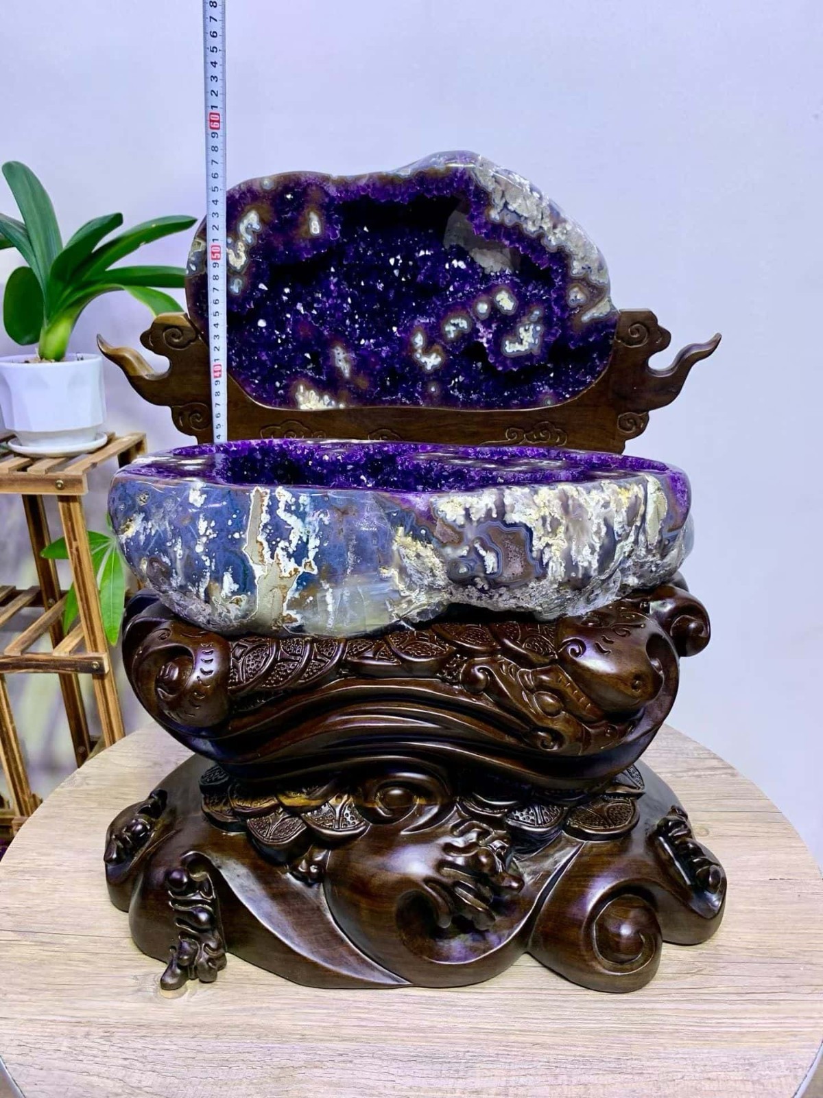 123.LB Large! Natural A treasure basin of amethyst cave in Uruguay Reiki + Stand