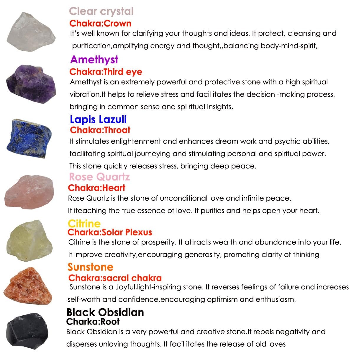 7 Chakra Balancing Raw Crystal Set 7Pcs Energy Stones Healing Meditation