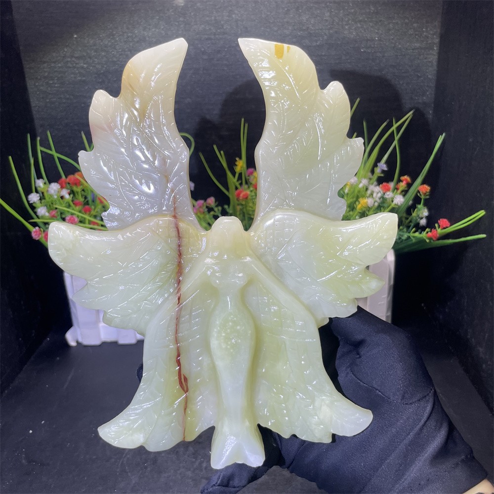 2LB 8.2″ Natural Afghan Jade Six-winged Angel Carved Crystal Quartz Decor