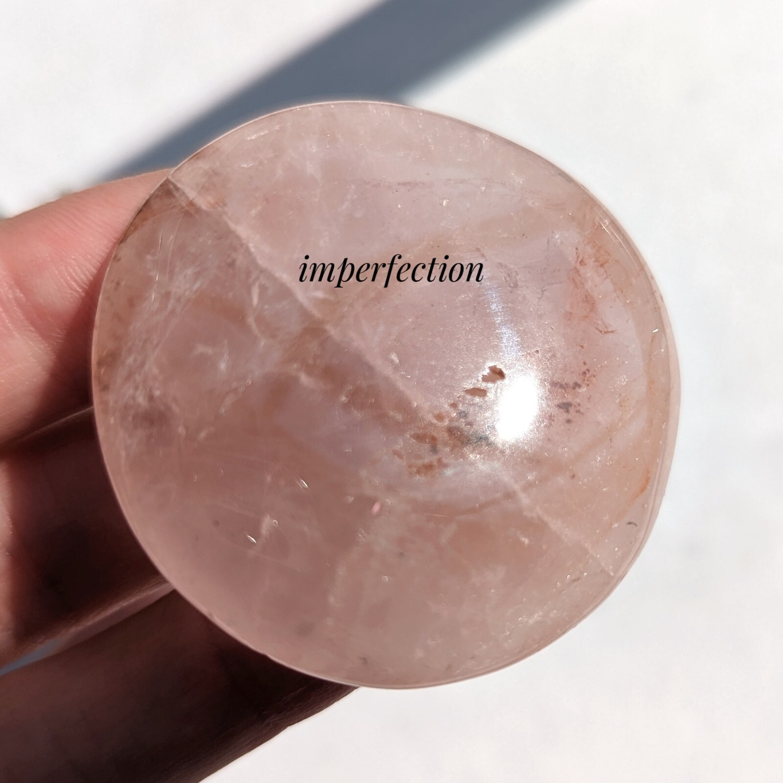 1.5″ rose quartz flat disk with iron inclusion, rose quartz crystal flat stone