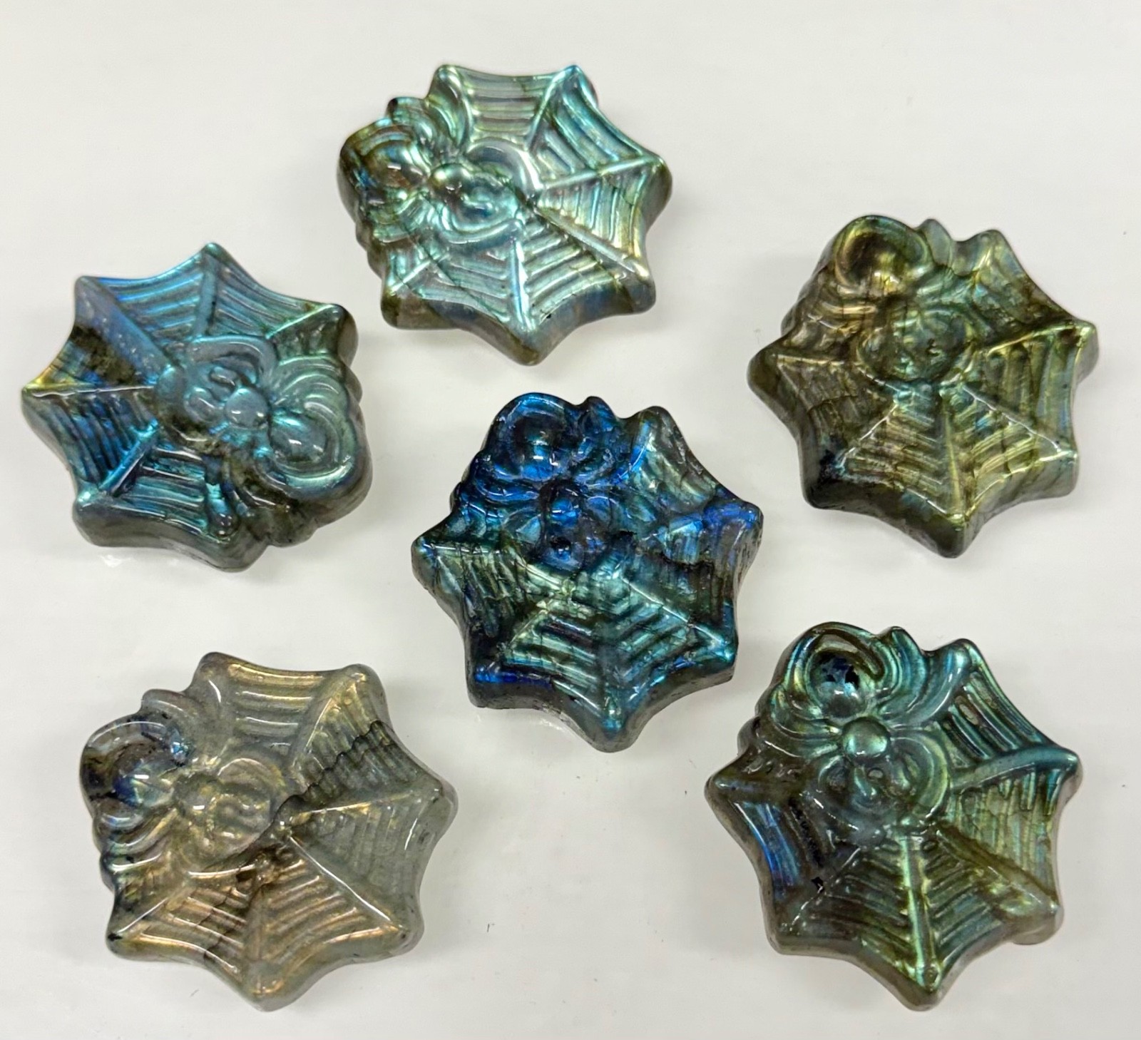 Wholesale Lot 6 PCs Natural Labradorite Spider Carvings Crystal Healing Energy