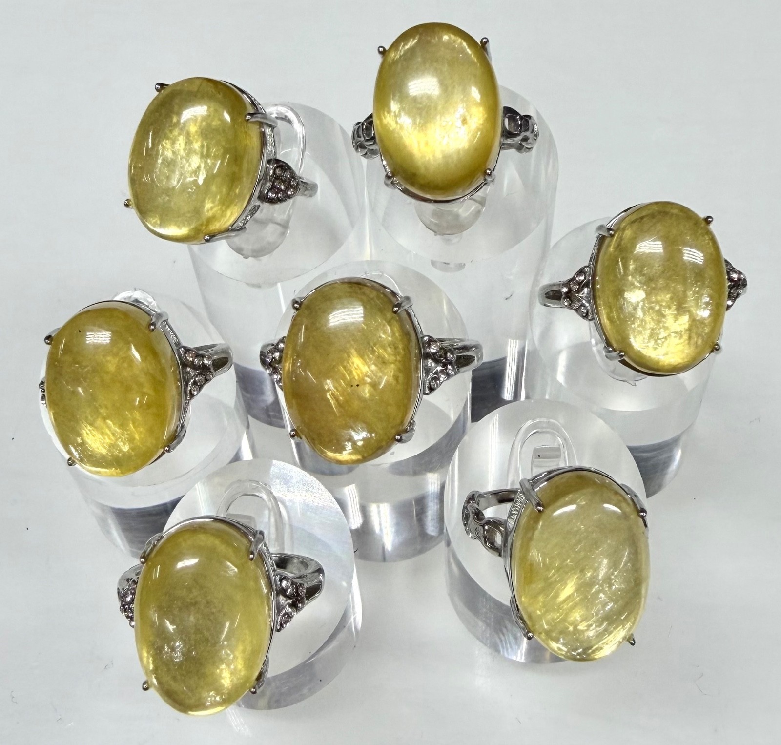 Wholesale 7 Pcs Natural Golden Lepidolite Stainless Steel(316) Rings 10x14mm