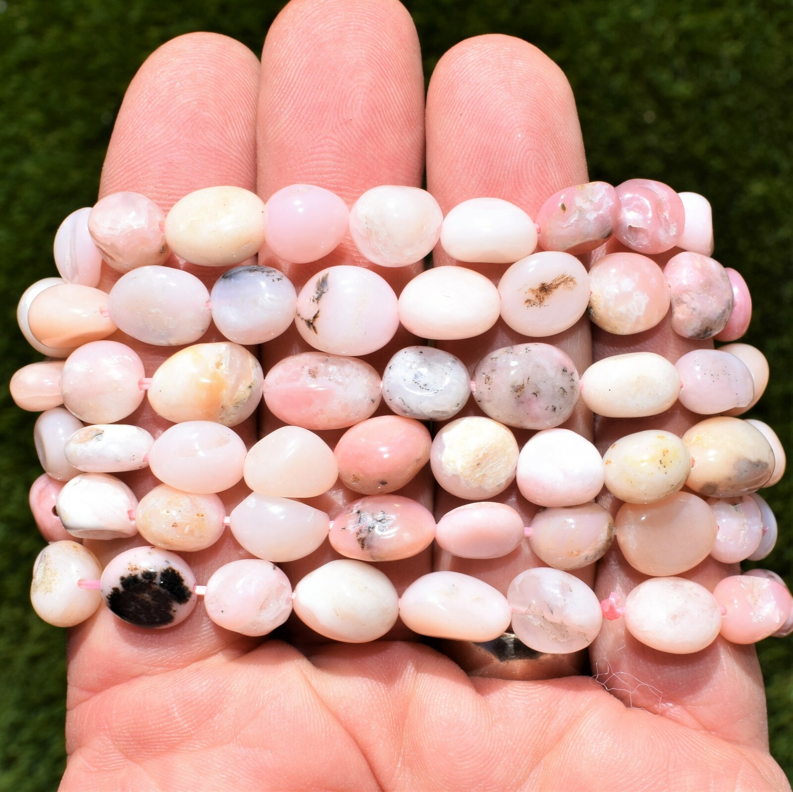 Charged Natural Pink Opal Crystal Nugget Bracelet + Baby Selenite Puffy Heart