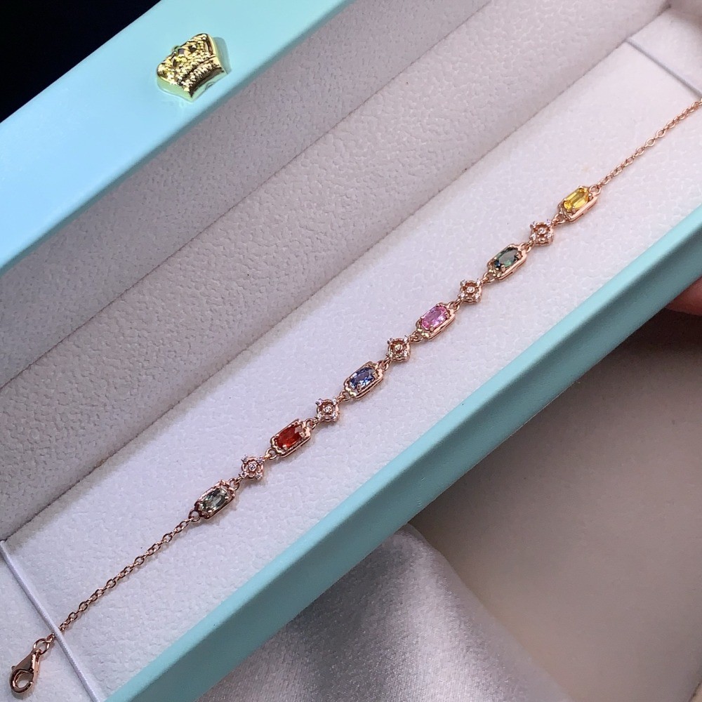 Natural Sapphire bracelet Gemstone jewelry S925 Silver Plated 18K Gold Gift