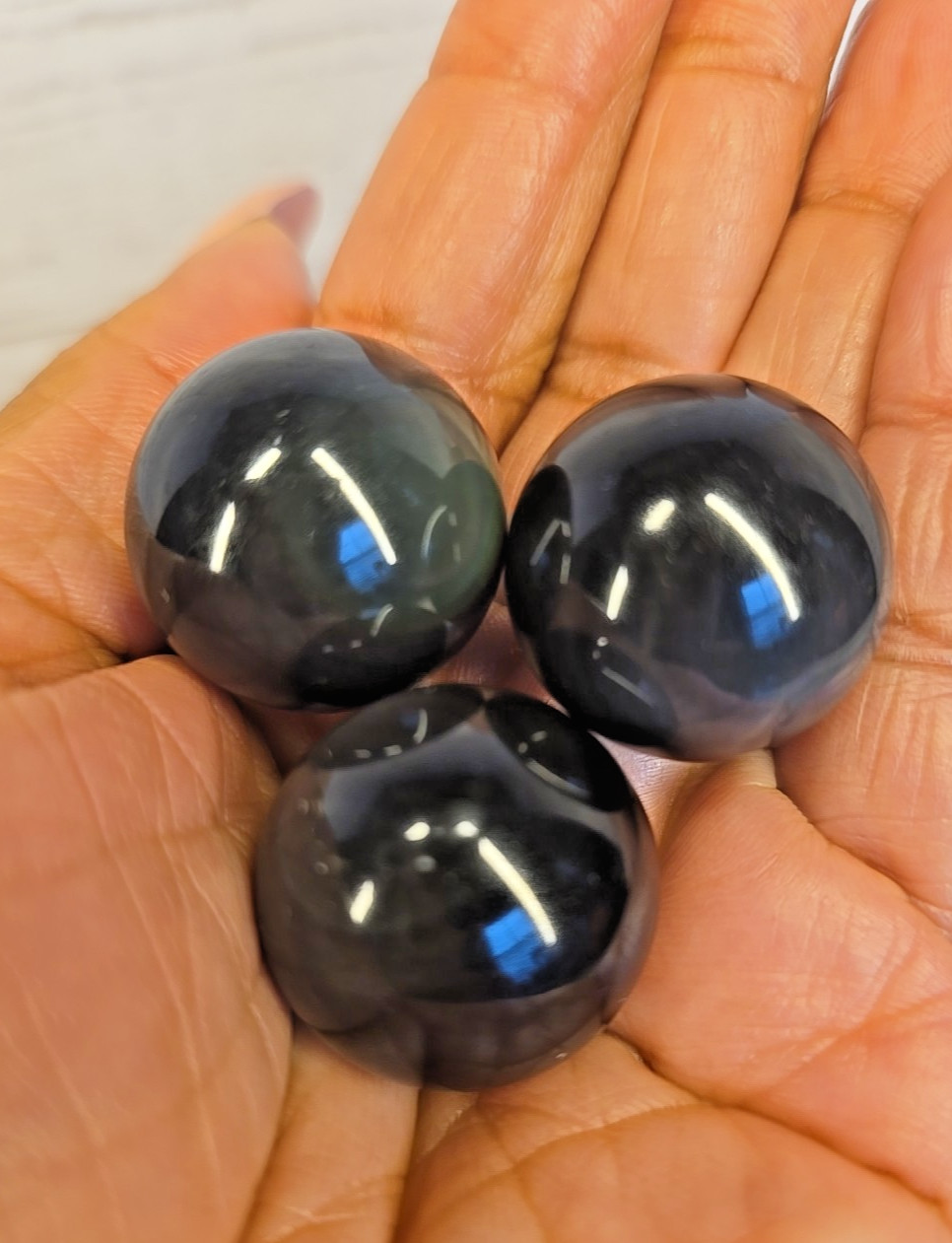 Rainbow Obsidian Sphere Set 3pc Silver Sheen Crystal Balls 26mm