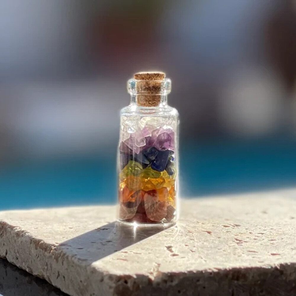 Wishing Bottle 7 Chakra Tumbled Stone Chip Gemstone Crystal Healing Witchcraft