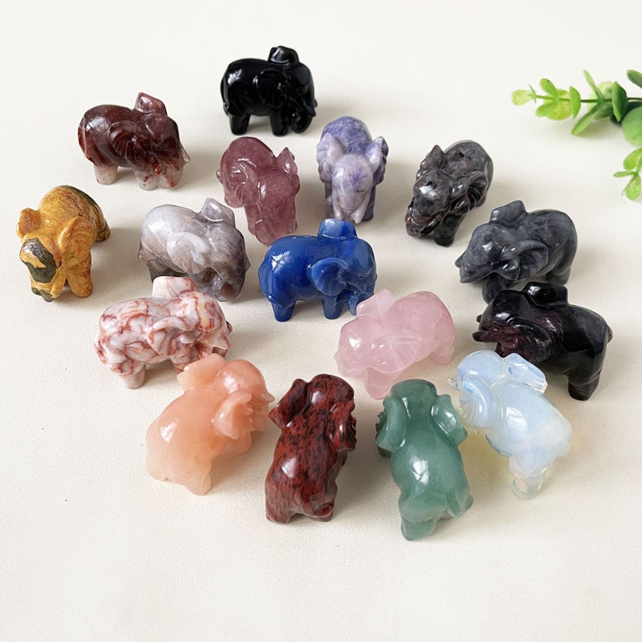 Natural Crystal Elephant Figurine Hand Carved Animal Craft Home Office Decor
