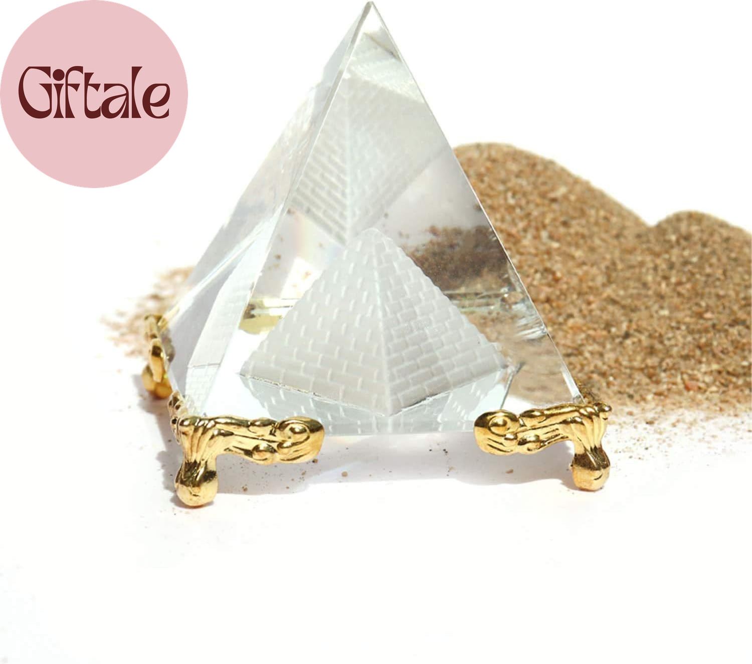 Crystal Pyramid Prism, Feng Shui Crafts Meditation Crystal with Gold Stand for H