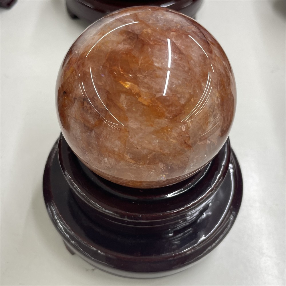 1.4LB 3″ Natural Red Fire Quartz Hematoid Sphere Magic Crystal Heal Ball Decor