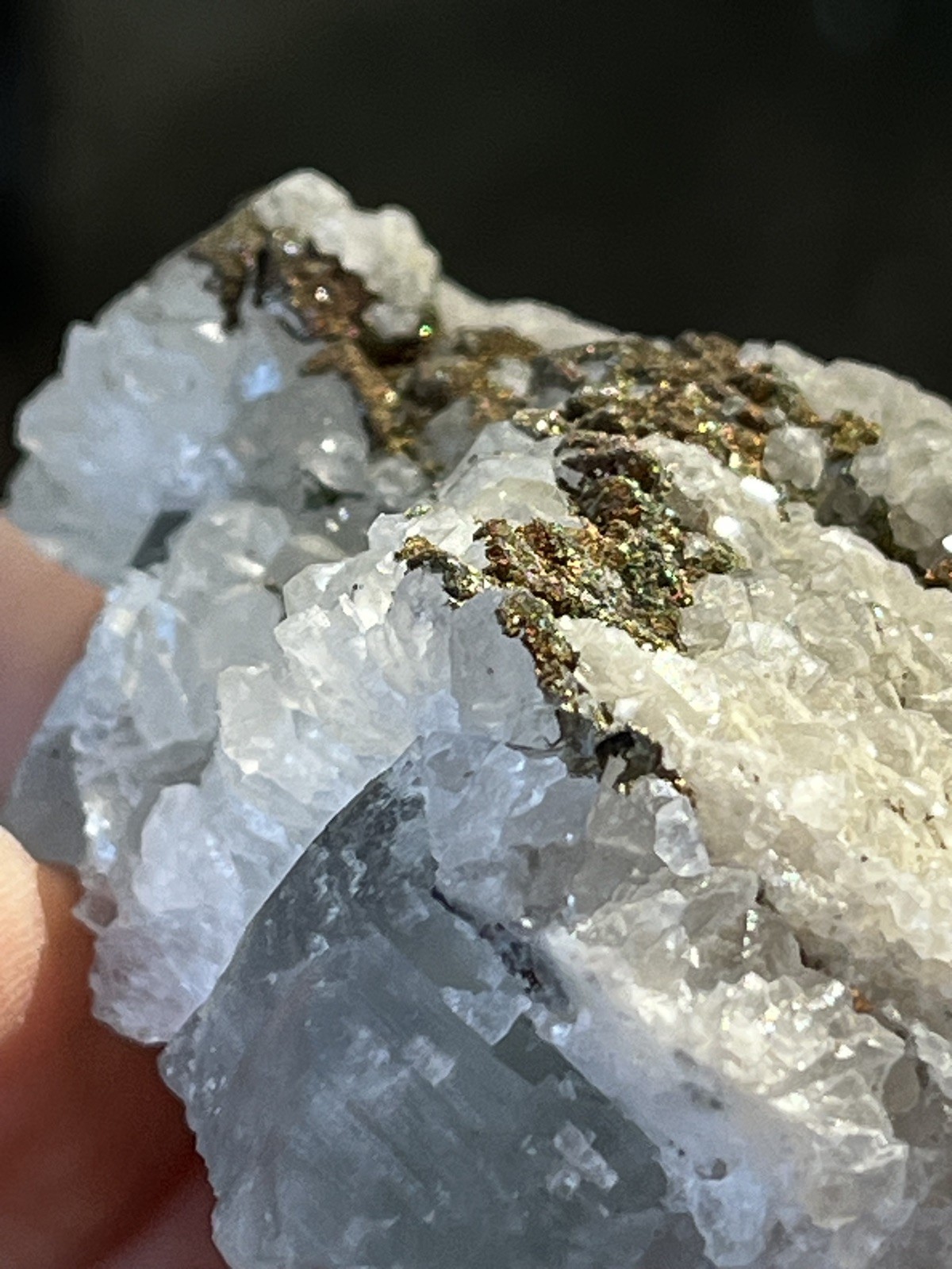 Mixed Calcite & Chalcopyrite on Green Fluorite Druzy Mineral Specimen 3.5 oz
