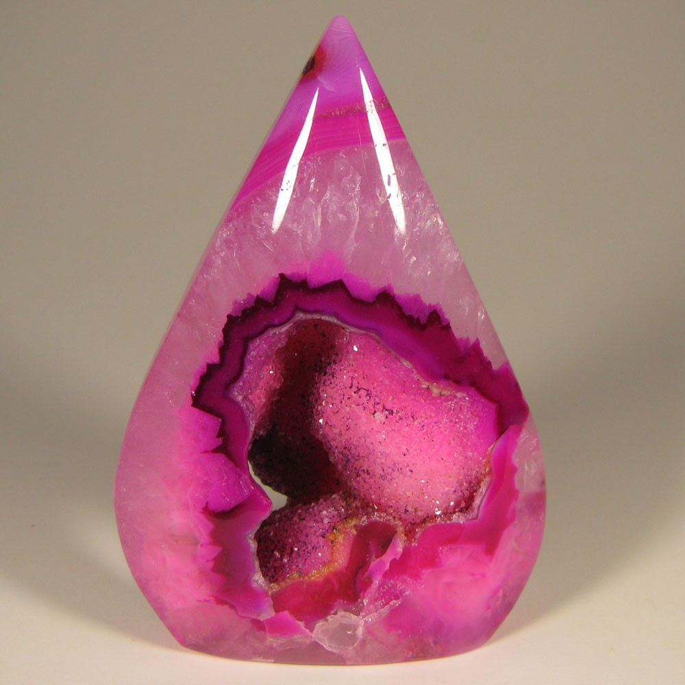 3.5″ PINK AGATE & QUARTZ Crystal Polished Pear Point – Brazil