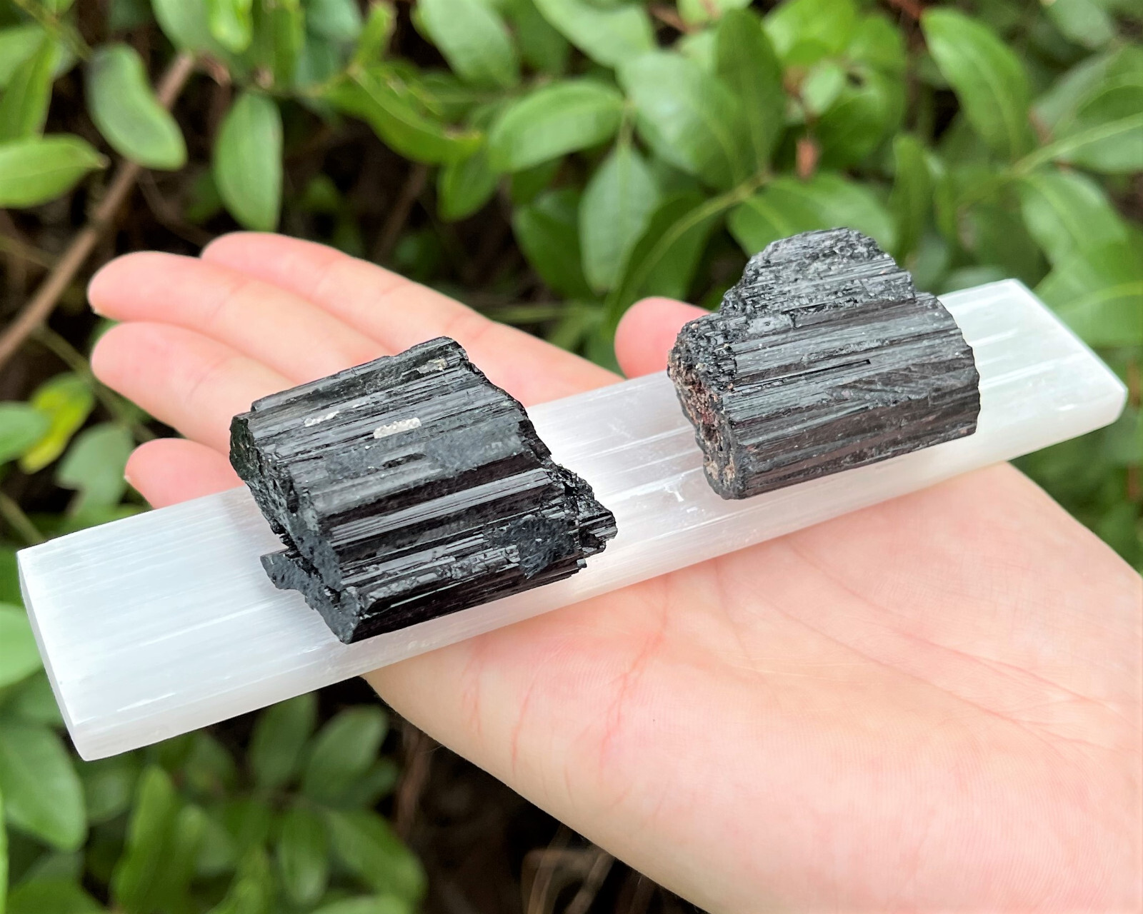 6″ Selenite Charging Plate & 2 Extra Grade Black Tourmaline Logs Home Protection