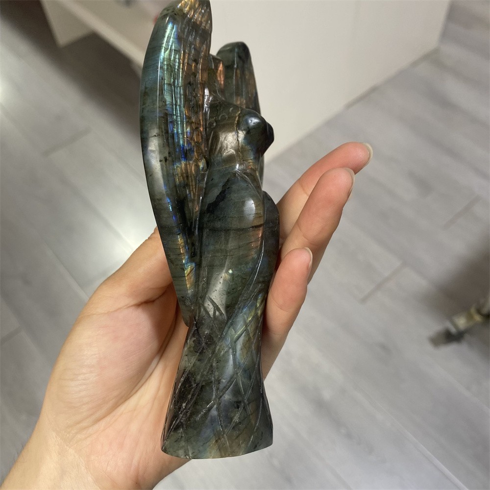 0.7LB 6″Natural A++Labradorite Angel Statue Crystal Reiki Carving Heal Decor