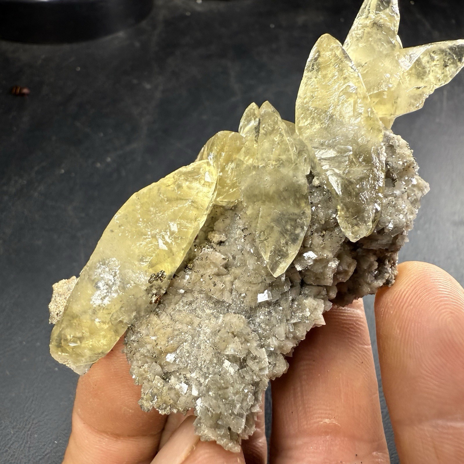 Golden Calcite Crystals on Chalcopyrite Dolomite Pyrite Matrix / Missouri