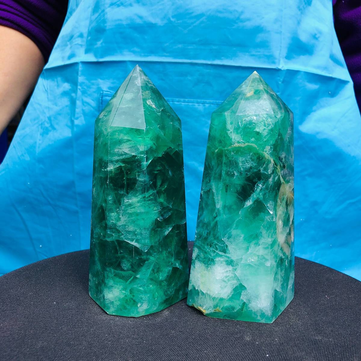 4.88LB 2pc Natural fluorite quartz obelisk crystal tower point healing decor