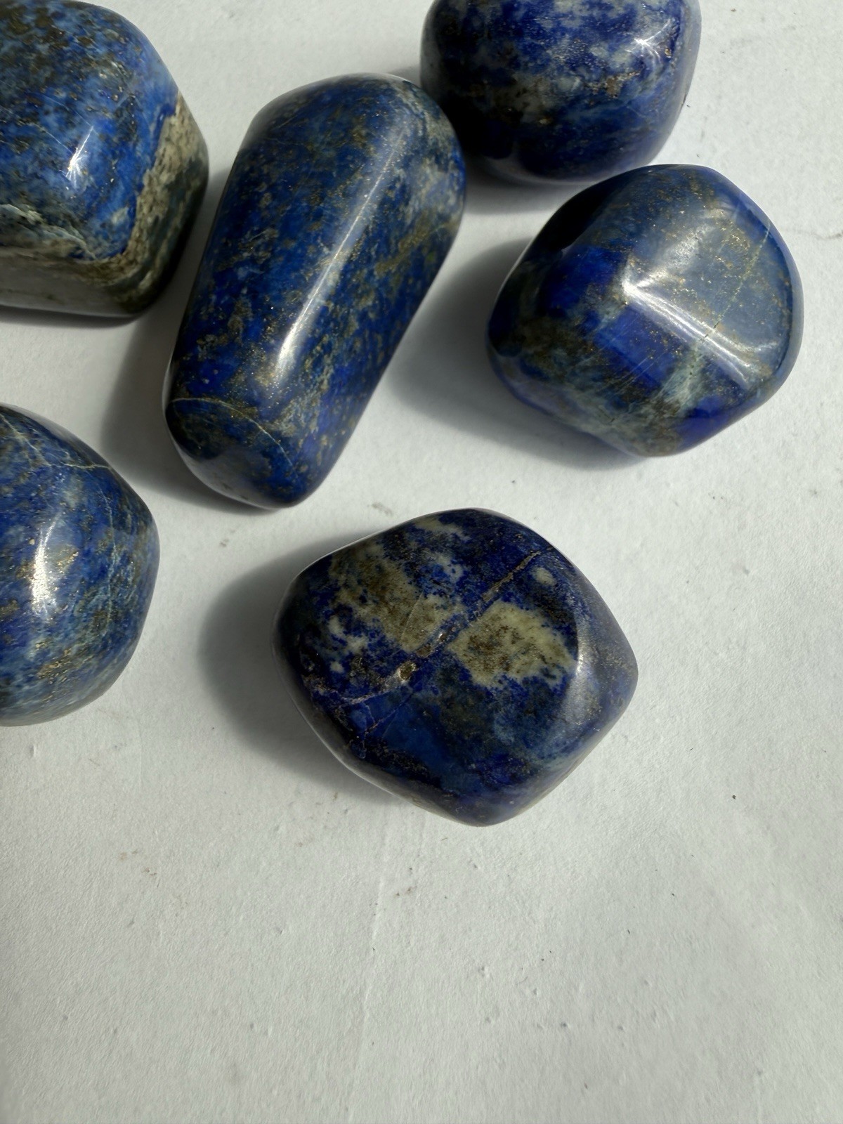 Natural Lapis Lazuli Tumbled Stones Lot 6 Pcs Polished Crystals Pyrite 192g