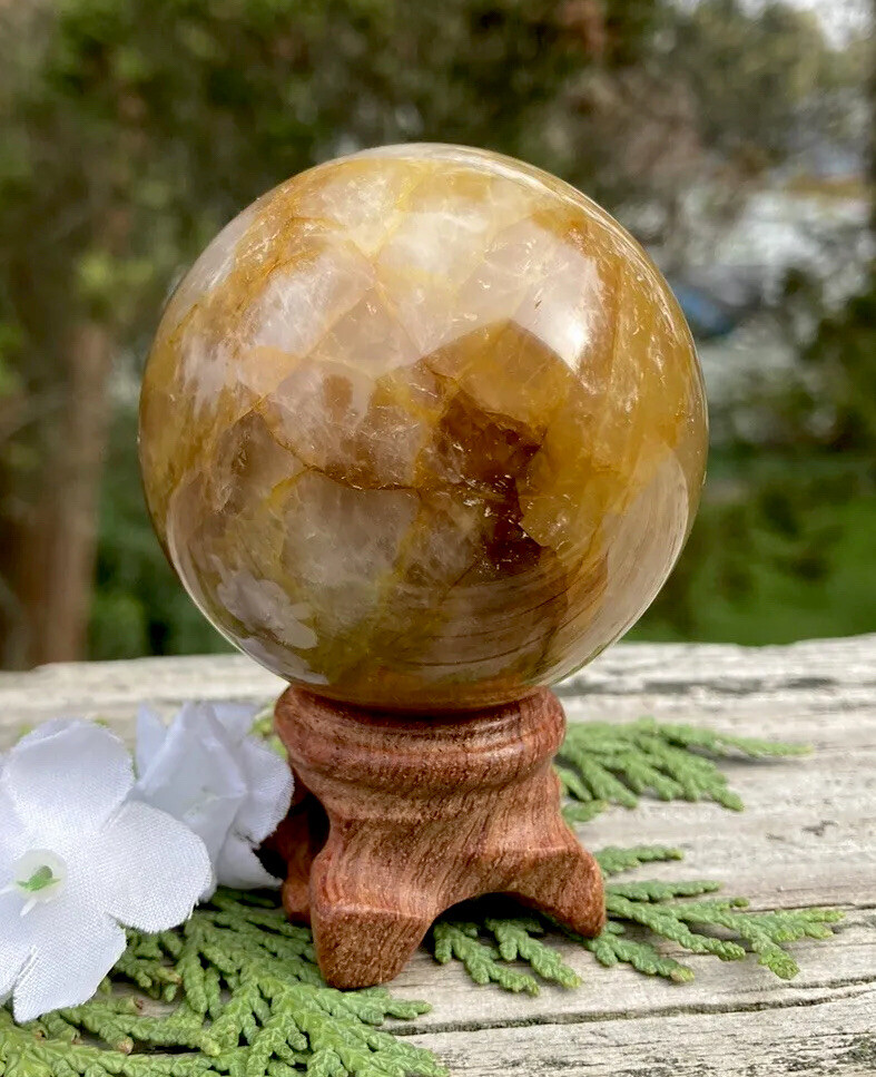 236g NATURAL YELLOW FIRE QUARTZ HEMATOID CRYSTAL HEALING SPHERE Reiki MADAGASCAR