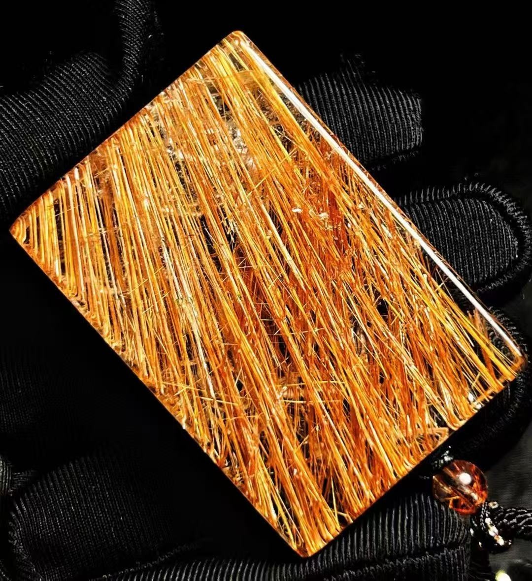 50*34*12mm Rare Natural Gold Rutilated Quartz Titanium Crystal Pendant 1pc