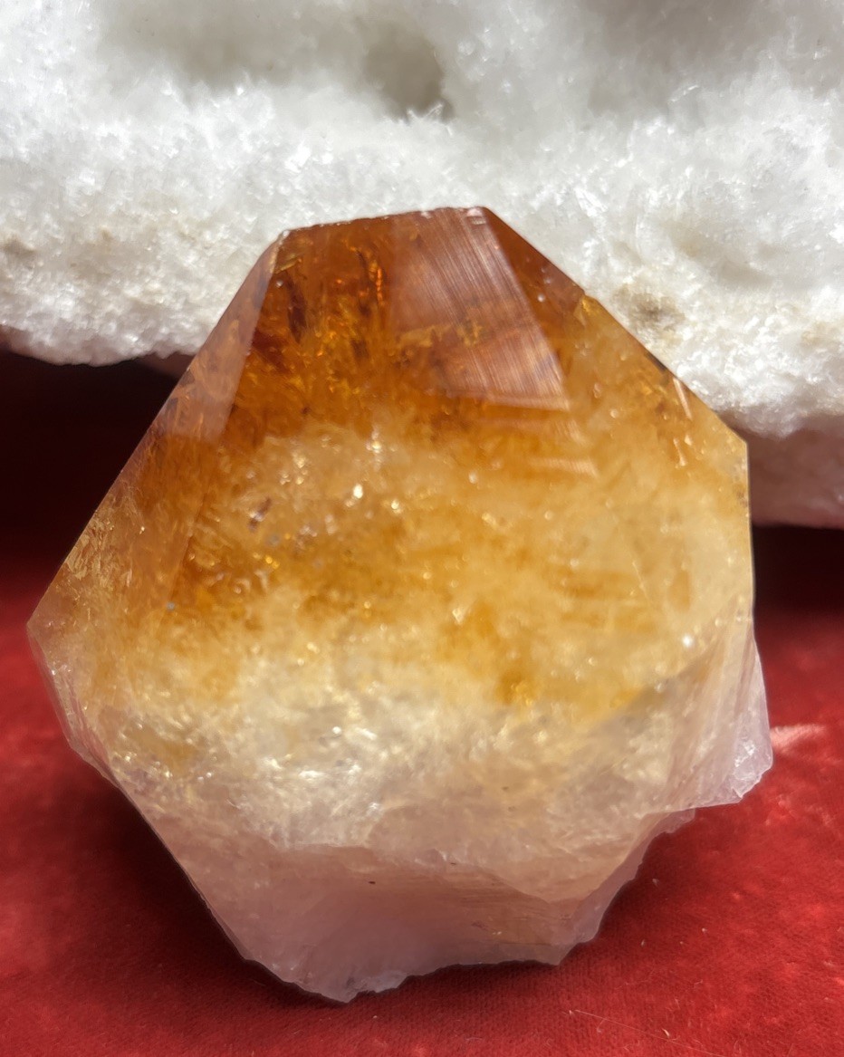 Standing Citrine Top Polished Rough Point, Deep Orange Citrine 192 Gr Cut Base