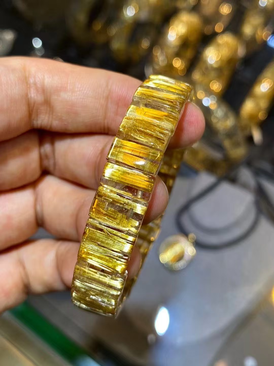 11*4.5mm Rare Sparkling Natural Gold Rutilated Titanium Quartz Crystal BraceletA