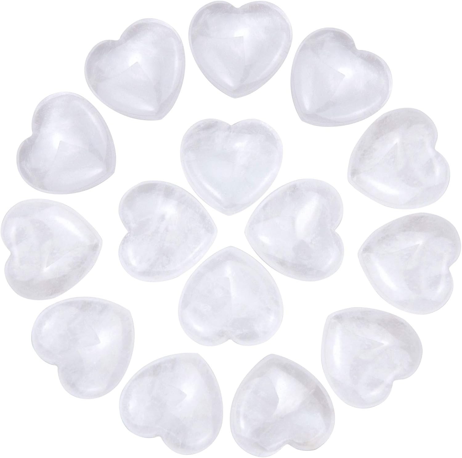 15-Pack Healing Crystal Heart Stones, 0.8 Inch White Quartz for Chakra Balancing