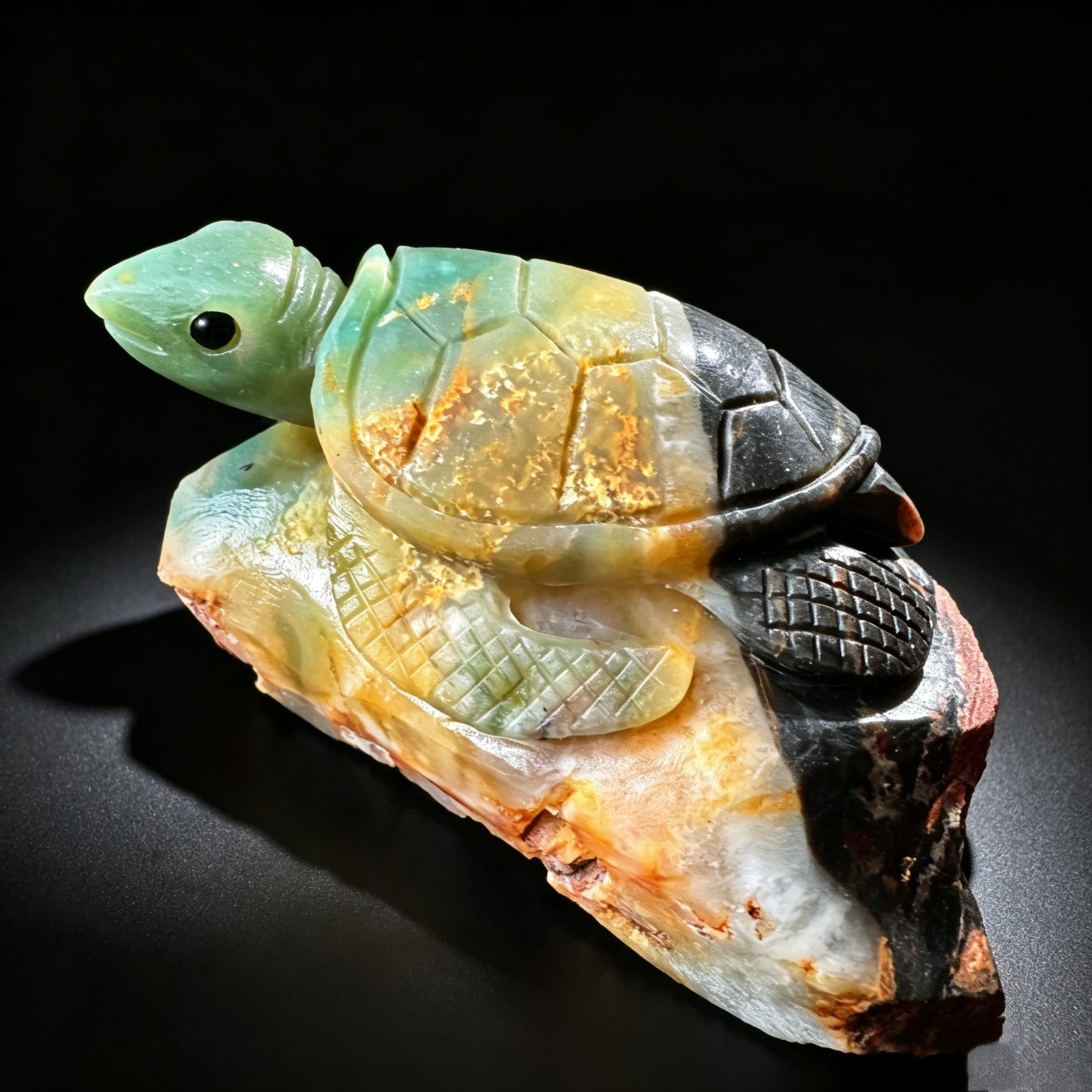 Hand Carved Natural Amazonite Turtle Figurine Polished Desk Decor Unique Gift