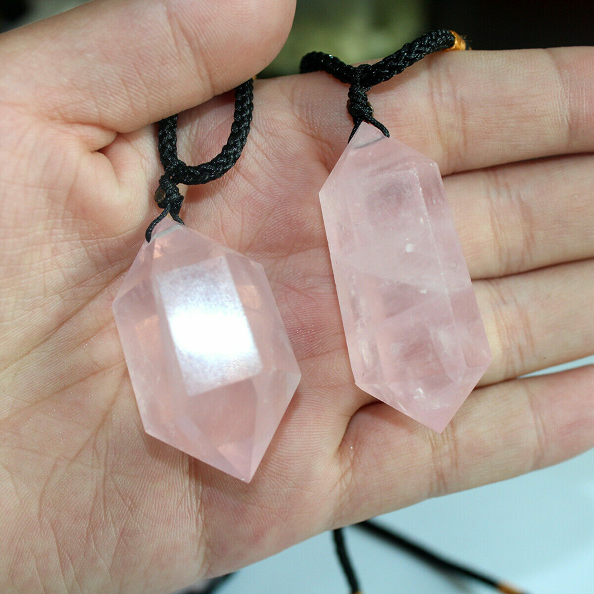 Natural Gemstone Quartz Crystal Pendant Point Hexagonal Wand Necklace Gift