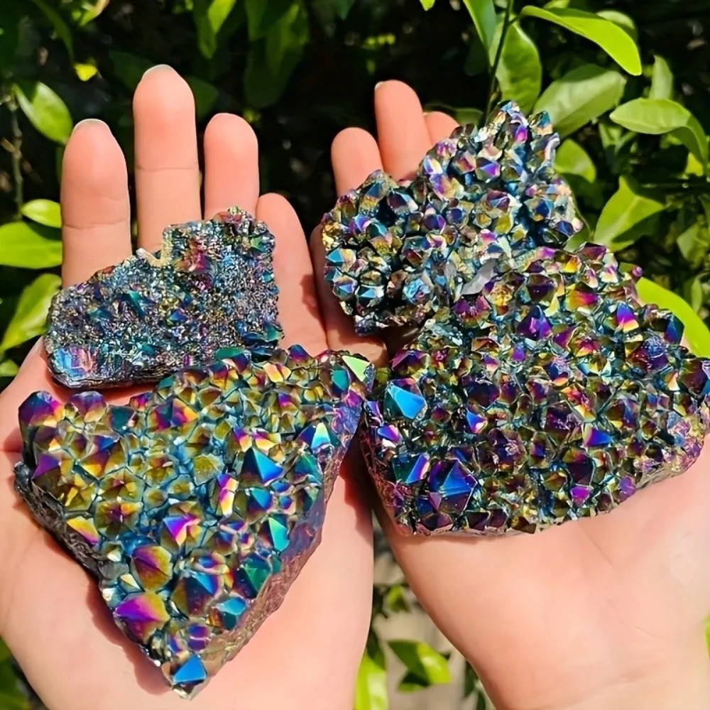 1pc Titanium Aura Rainbow Quartz Crystal Multicolor Cluster Healing Home Decor