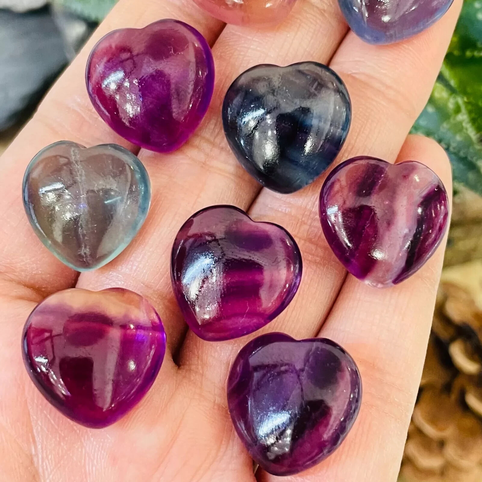 5pc Natural fluorite carved mini love heart gift quartz crystal reiki healing