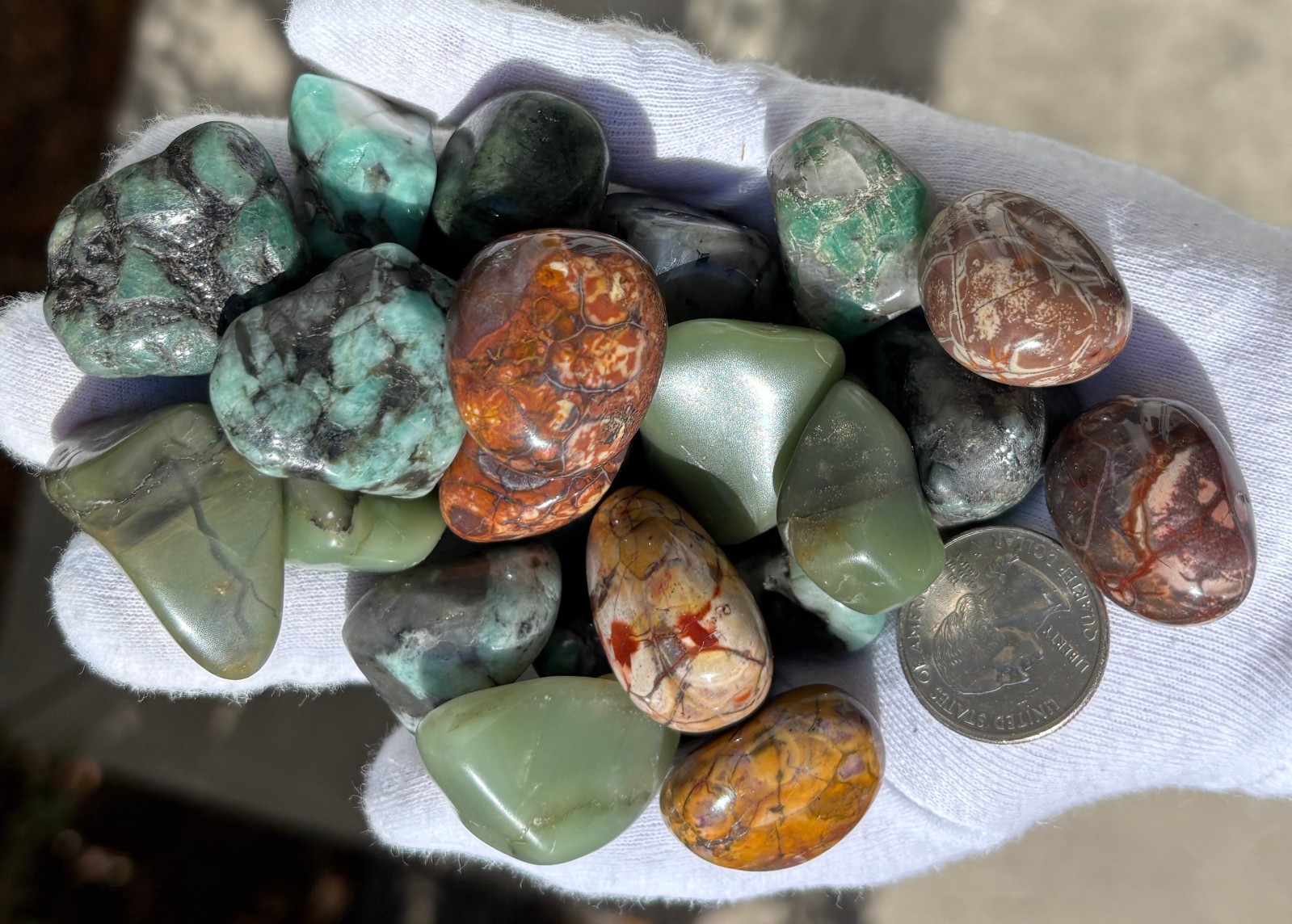 USA SALE 335g LOT EMERALD/GREEN CHERT/BIRD’S EYE RHYOLITE TUMBLES TUMBLED