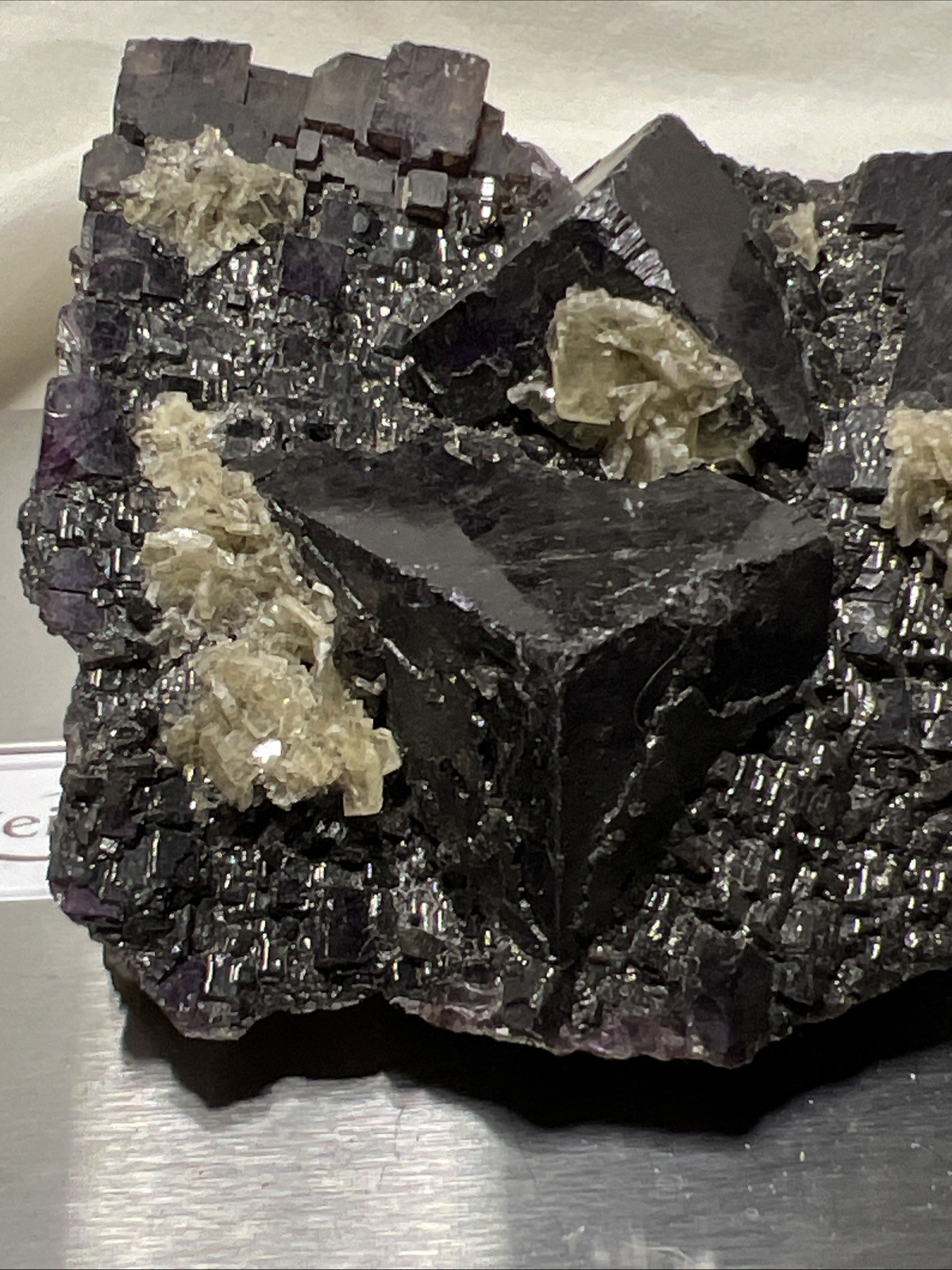 Purple / Black BEAUTIFUL Florite W/ Calcite Clusters. Perfect Cube Formations
