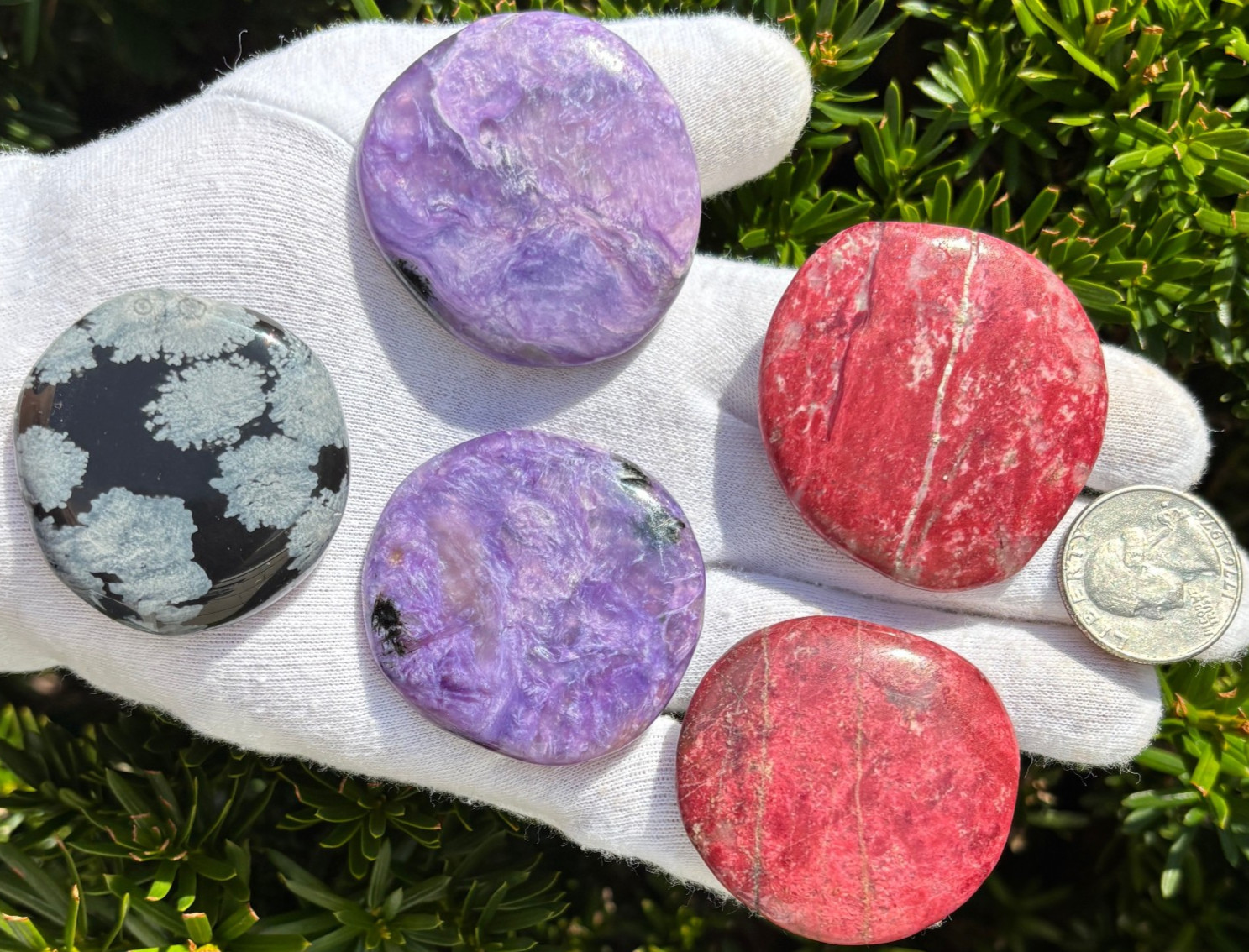 USA SALE 149g LOT 5 PALMSTONES THULITE CHAROITE THICK POCKET PALM STONES LARGE