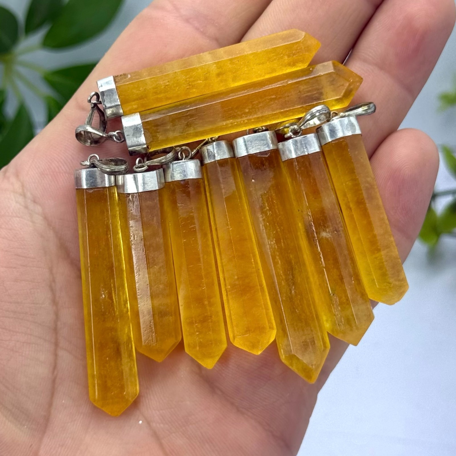9 Pcs High Quality Polished Orange Calcite Crystal Pendants, Orange Calcite Pend