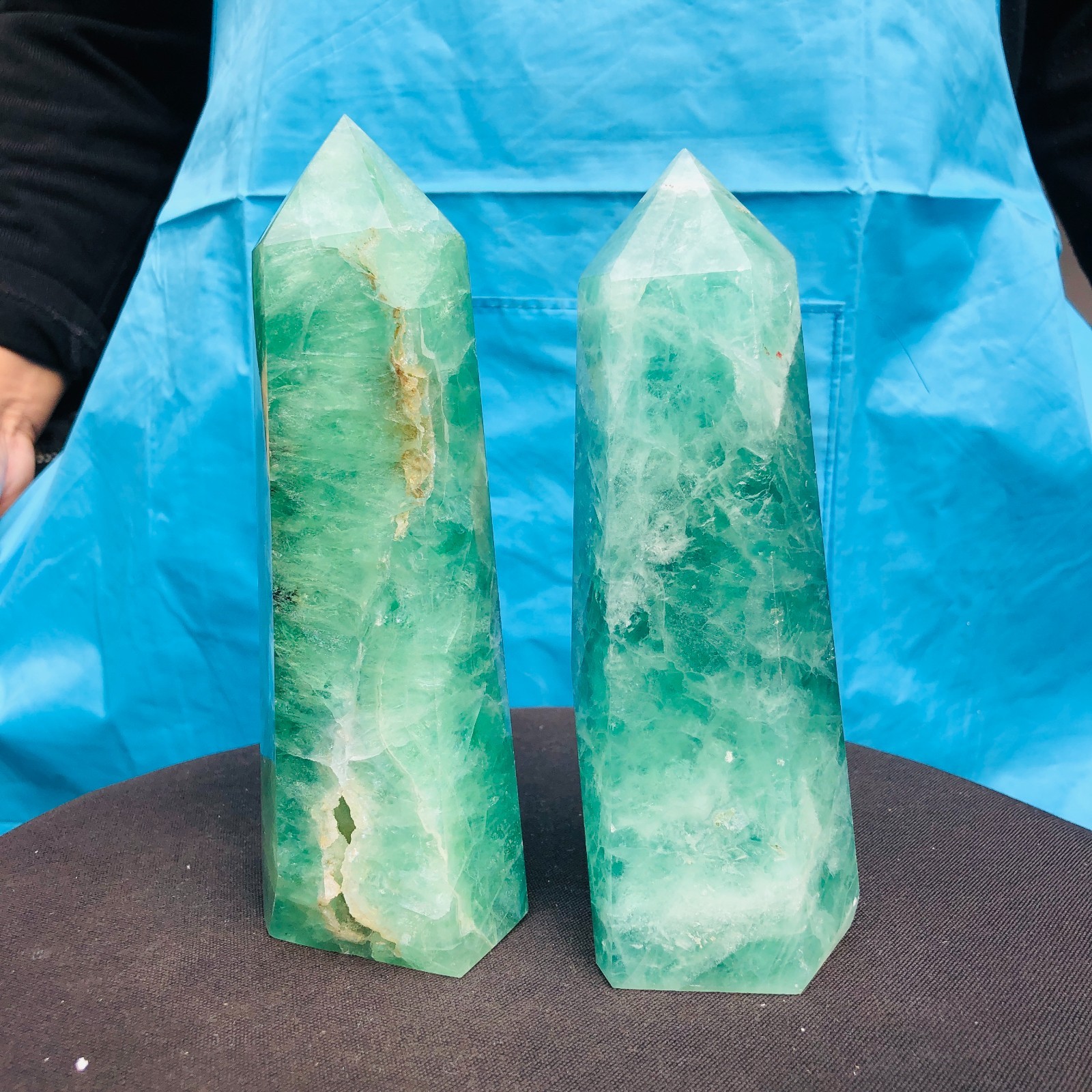 3.98LB 2Pcs Natural Colourful Fluorite Obelisk Quartz Crystal Tower Healing