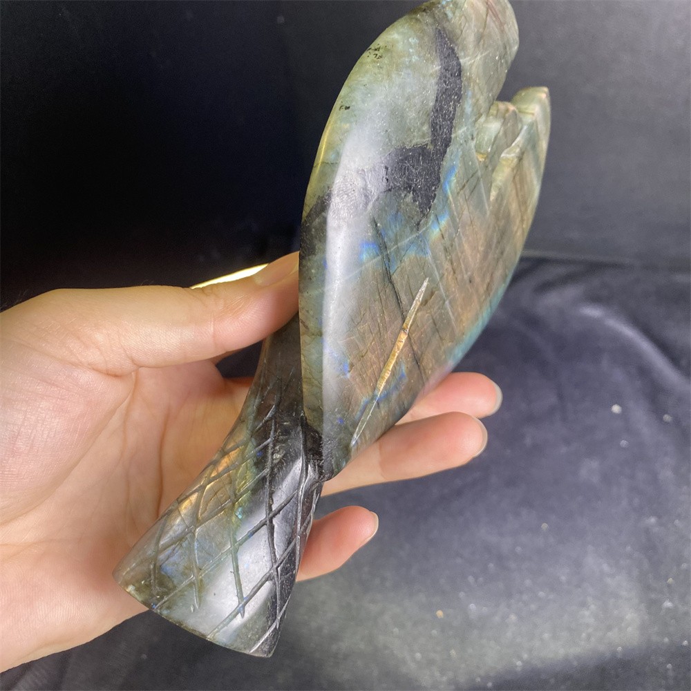 0.7LB 6″Natural A++Labradorite Angel Statue Crystal Reiki Carving Heal Decor
