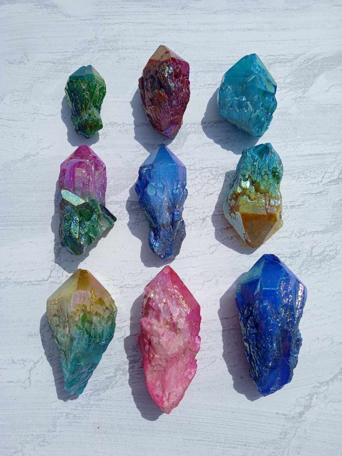 9 Pieces Irregular Rainbow 🌈 Titanium Aura Quartz Points! Healing, 2 Lbs! G1