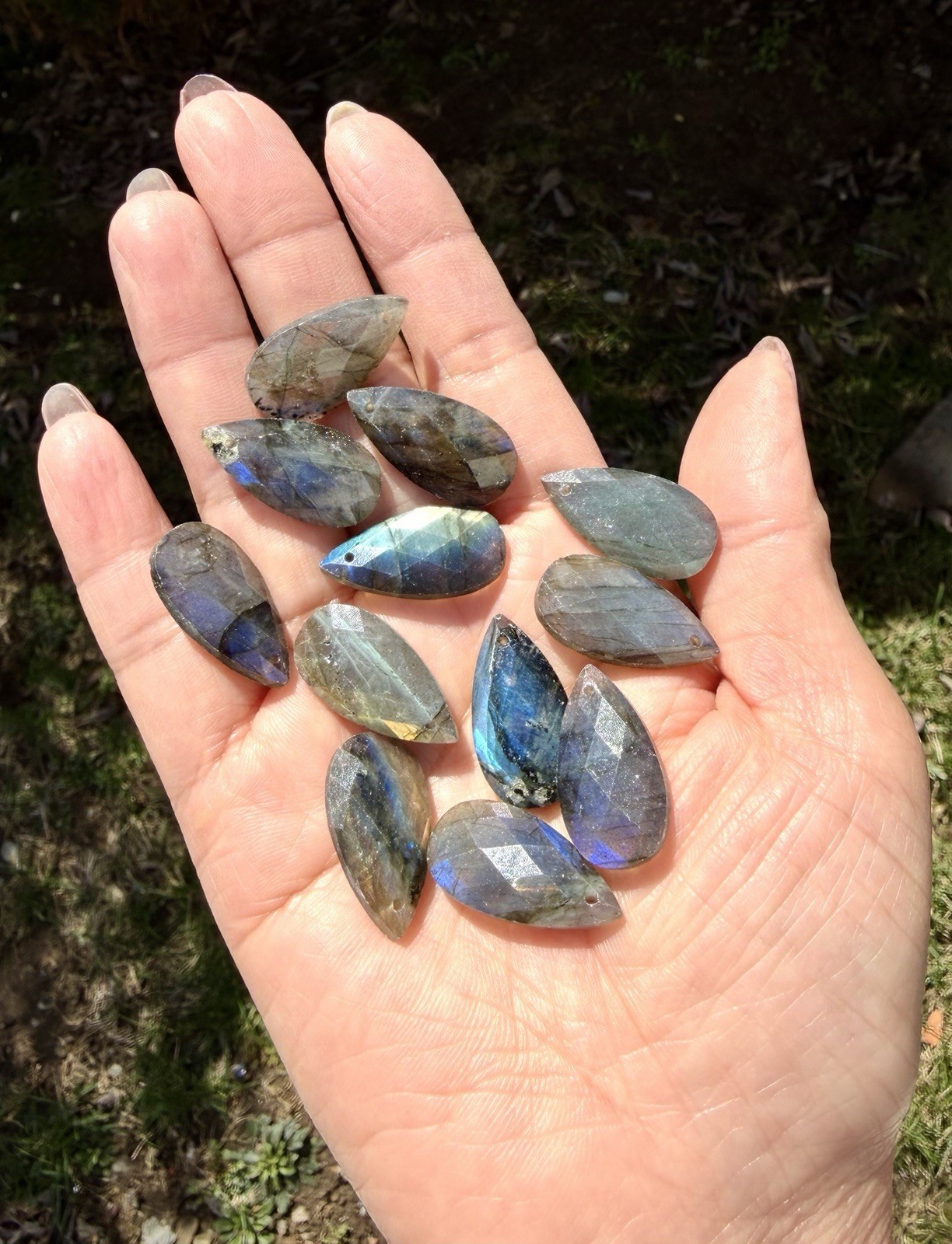 Wholesale 12 Pcs Natural Labradorite Faceted Cabochon Crystal Healing 25mm