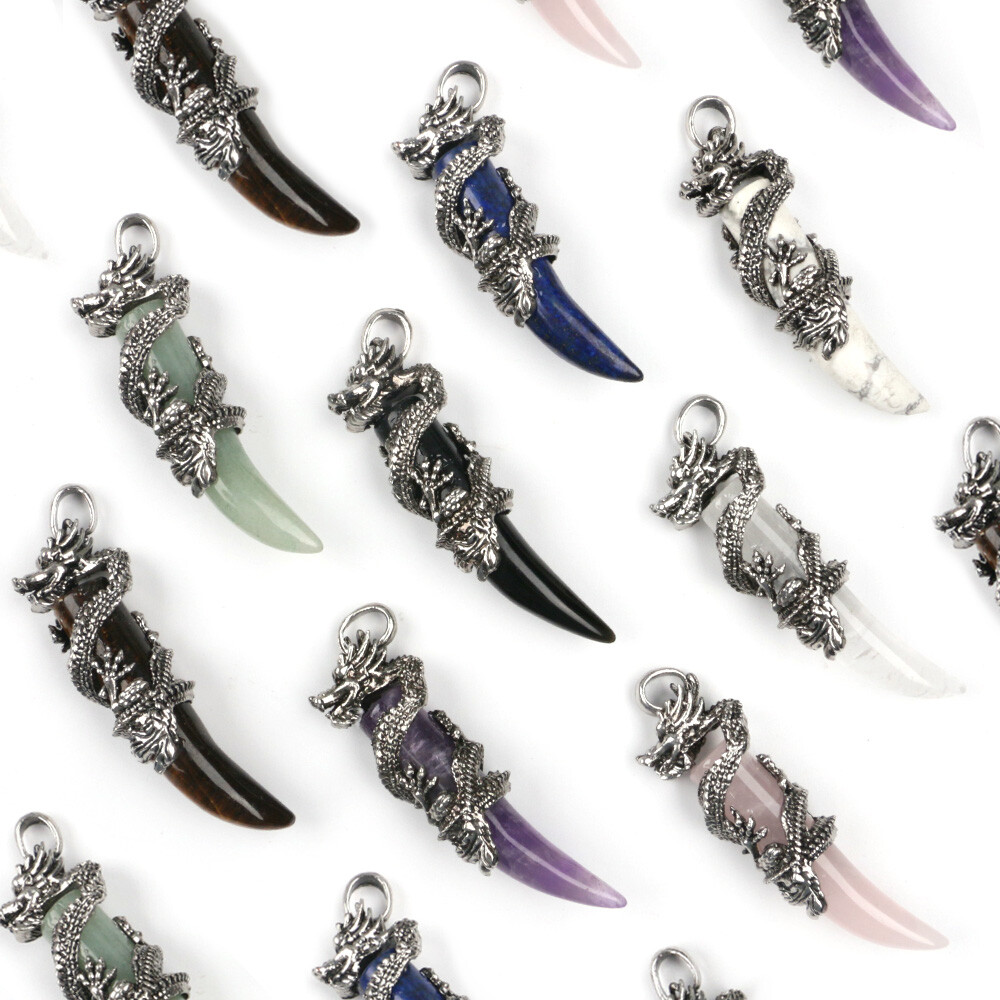 Dragon Wolf Teeth Pendant Natural Crystal Chakra Gems Magic Reiki Healing Amulet
