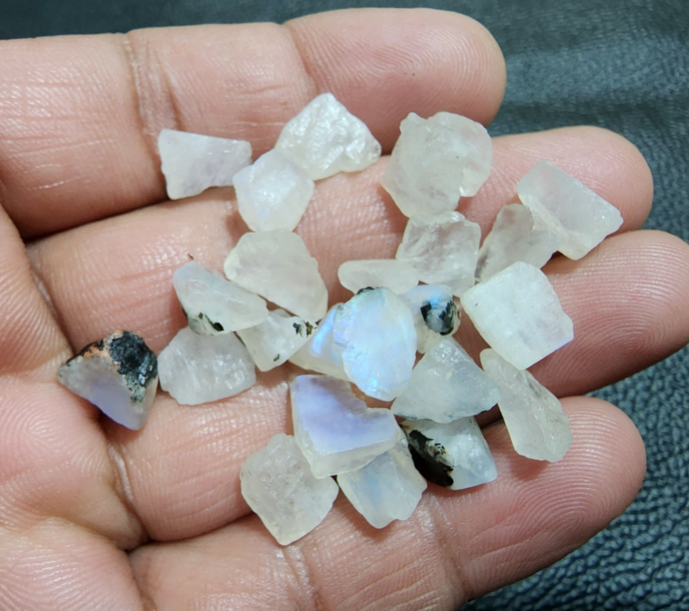 Wholesale White Rainbow Moonstone Rough 24 Pcs 8-12mm Natural Gem Crystals