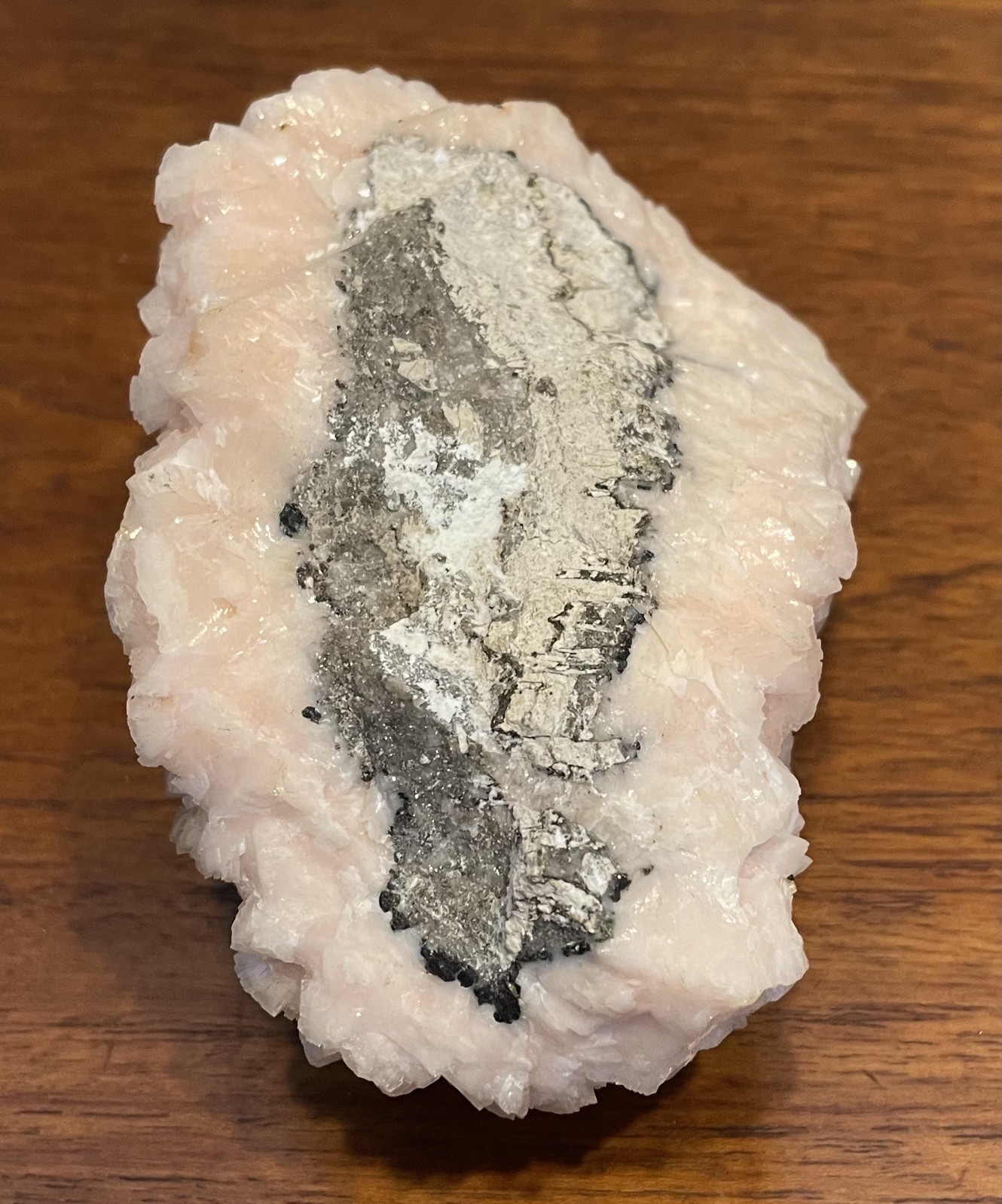 Pink Dolomite Crystal Cluster with Chalcopyrite 4”x3” Arkansas, USA