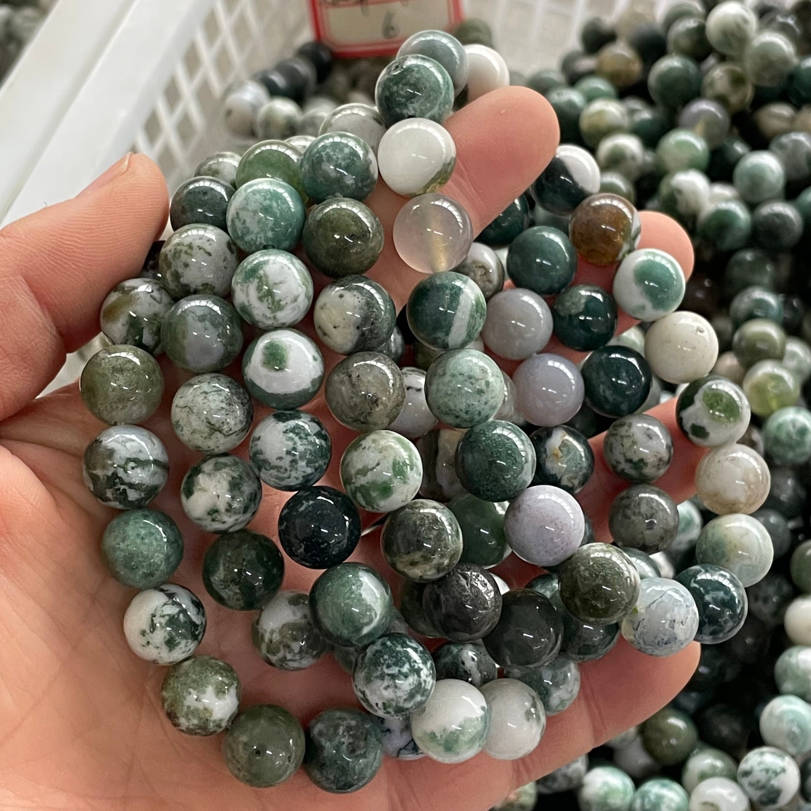 10mm 10pcs Water Grass Agate Bead Stretch Bracelet