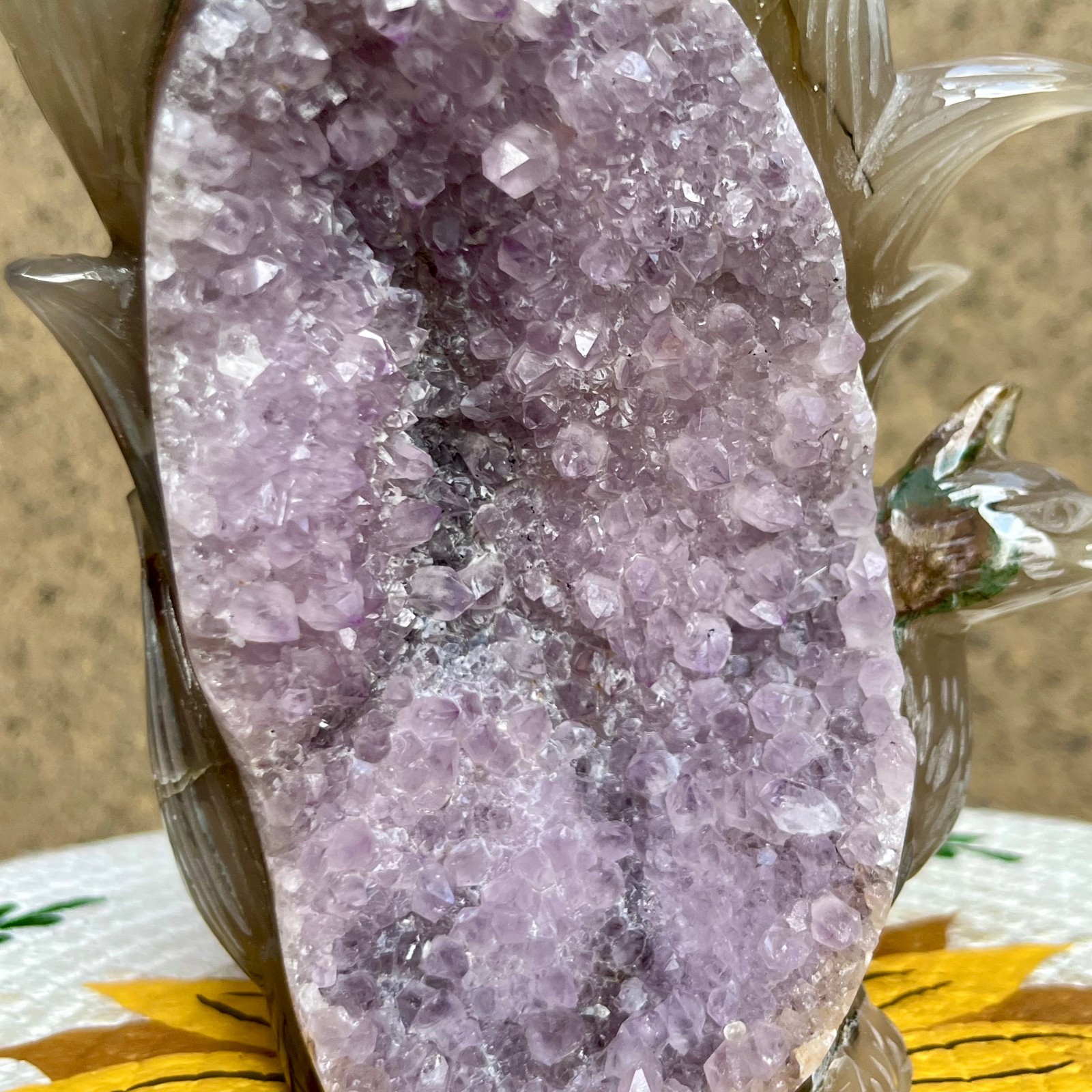 2.5 lb Unique Agate Geode Druzy Fox Carving Crystal Animal Collectible Art