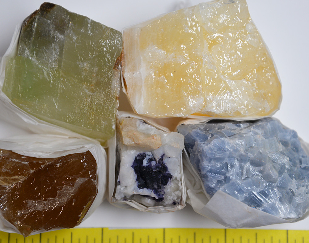 CALCITE Specimens various colors 5 rough stones, 1-lb. LOT #205