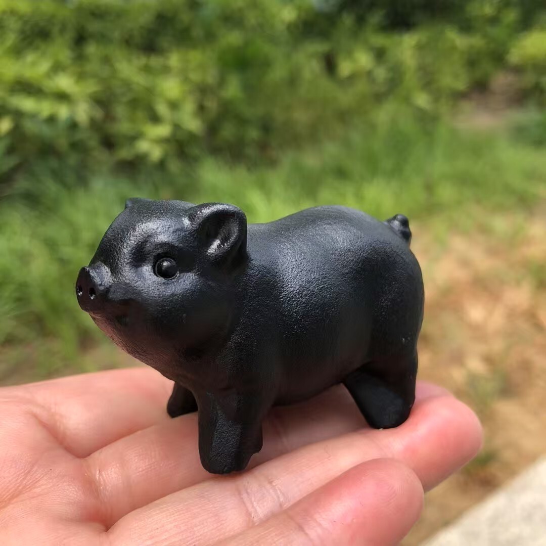 1pc Natural obsidian hand-carved Pig skull Quartz Crystal Reiki Healing
