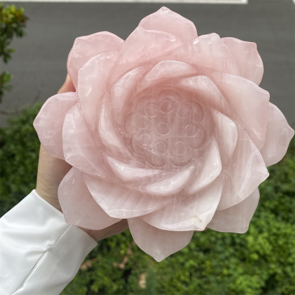 4.4LB 5.9″Natural A+Rose Quartz Lotus Statue Crystal Reiki Carving Heal Decor