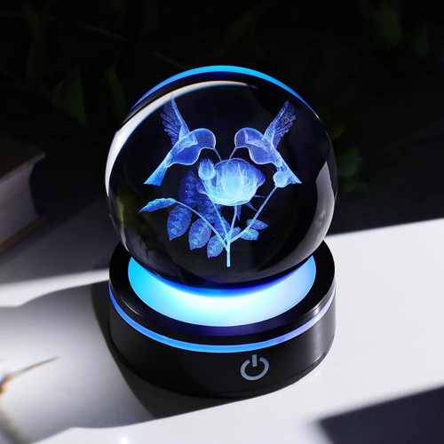 YWHL 3D Hummingbird Crystal Ball Figurine with LED Base, Gifts…